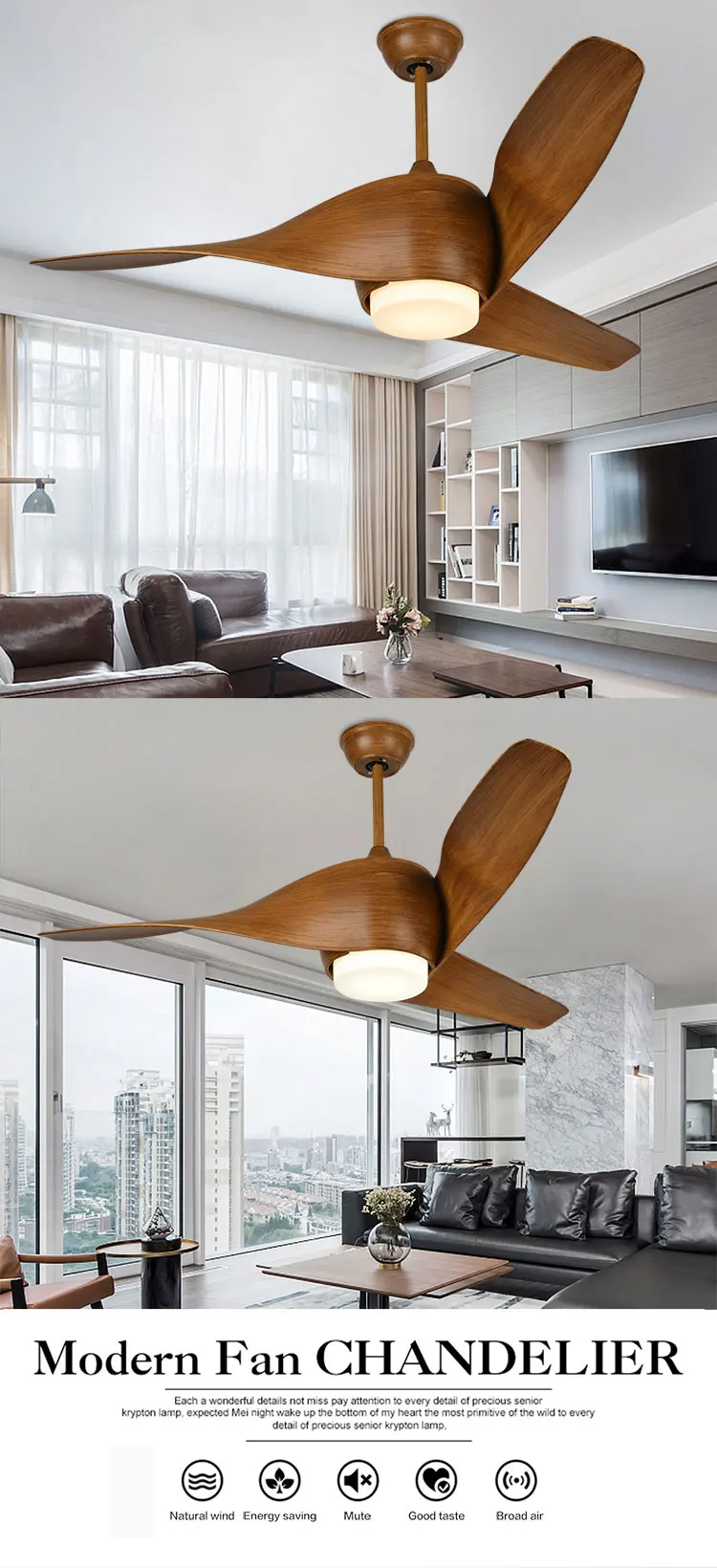 China supplier 52 inch decorative modern dining room led fan light with 3 blades