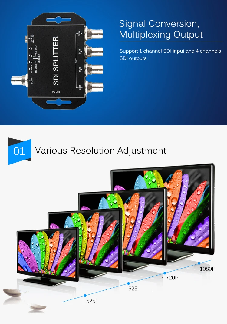 Wholesale 3G-SDI distribution amplifier splitter 1080P60 video quality converter up/down scaling