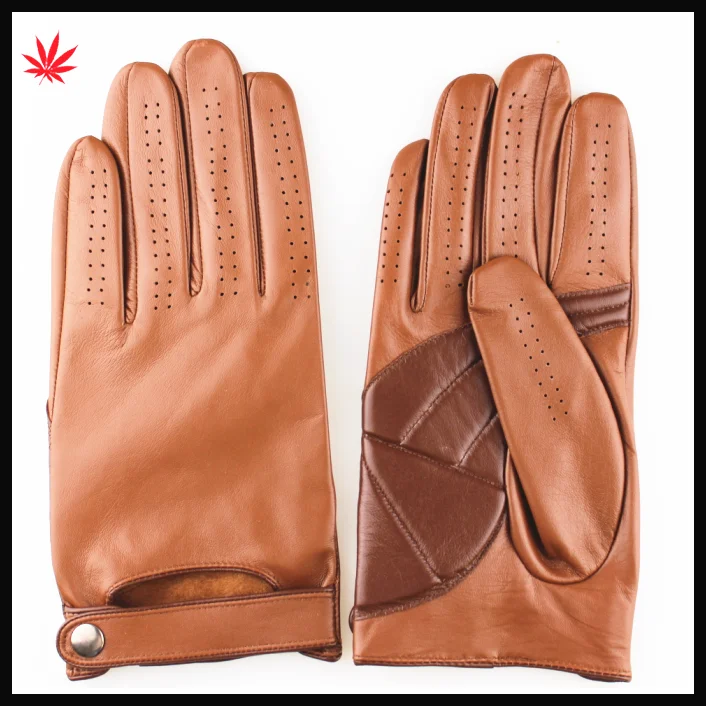 2015 new style brown sheepskin and pu leather gloves with belt