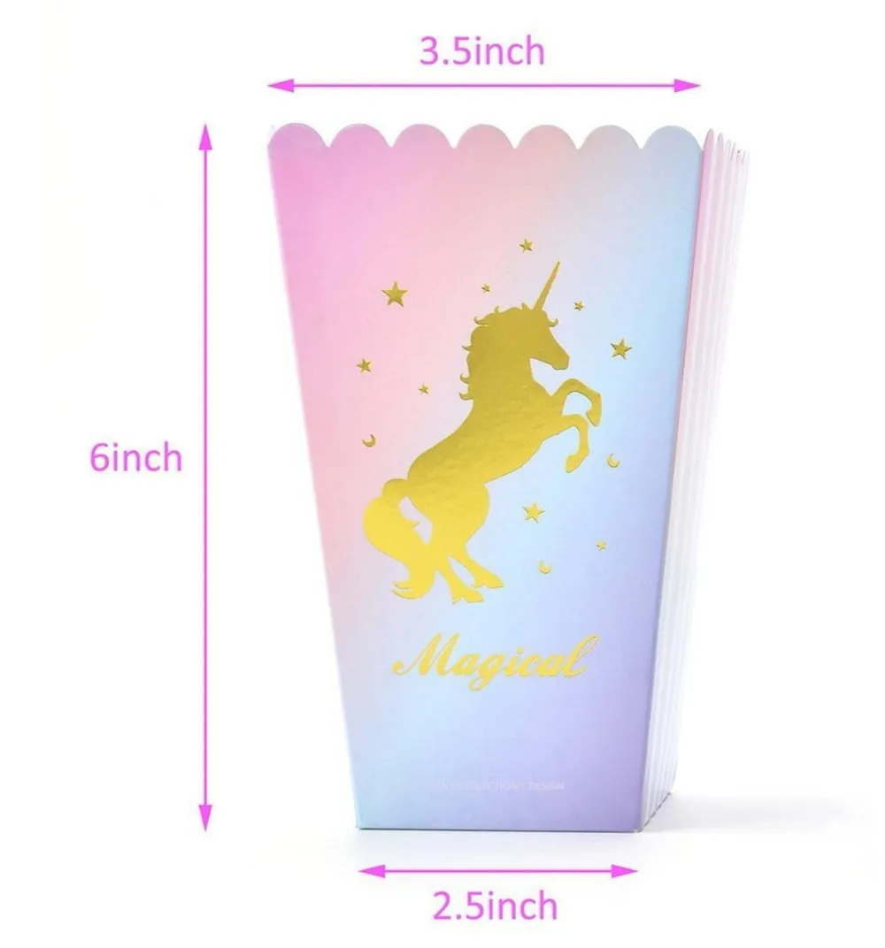 12PCS Unicorn Popcorn Candy Boxes Paper Bag Home Birthday Party Supplies DIY