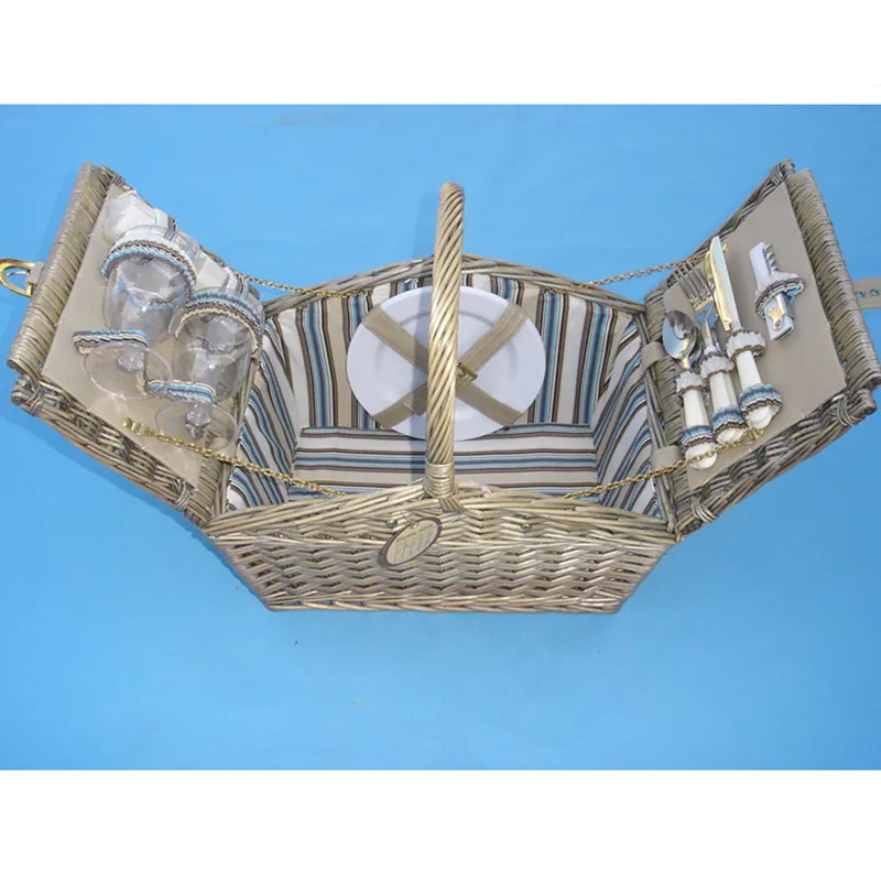 Wicker Basket Factory Wholesale Grey Color Wicker Cane Picnic Basket
