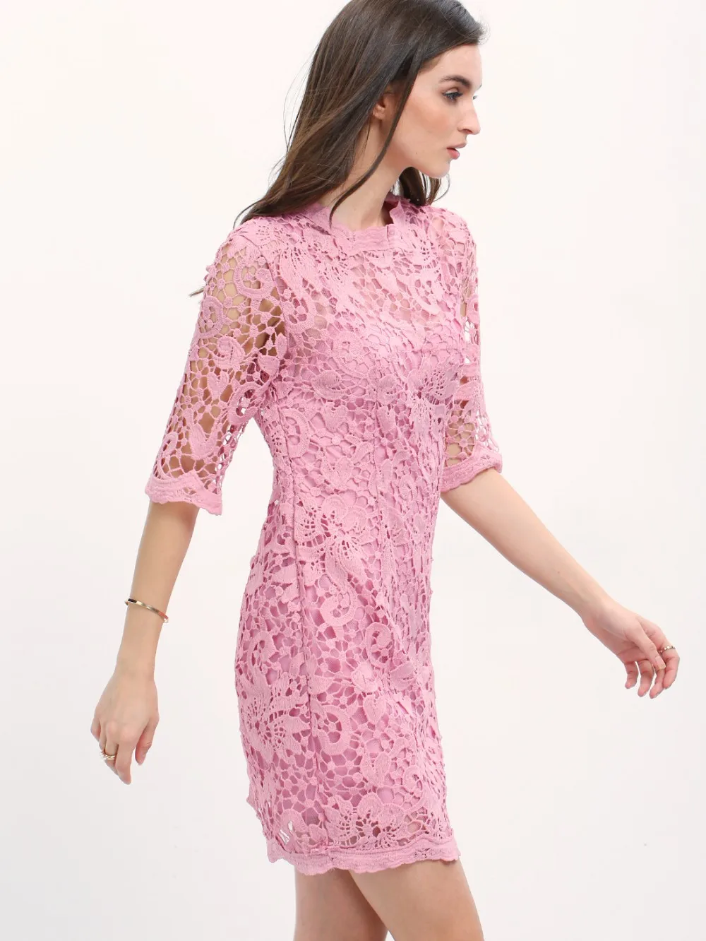 Ecoach New Design Lace Evening Dress Elegant 3/4 Sleeve Purple Button ...