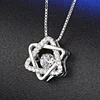 Double triangles Six Rayed Star S925 Pure Silver Pendant Necklace With Dancing AAA Cubic Zircon Stone And 45cm Box Chain RISN51
