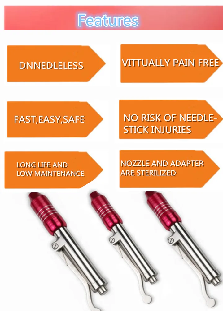 0.3ml&0.5ml needle free red derma hyaluronic pen for anti-wrinkle