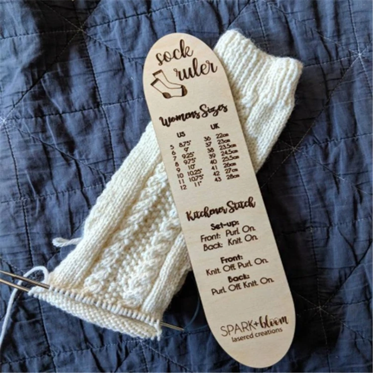 custom plywood laser cut wooden knitting tool sock ruler wood craft