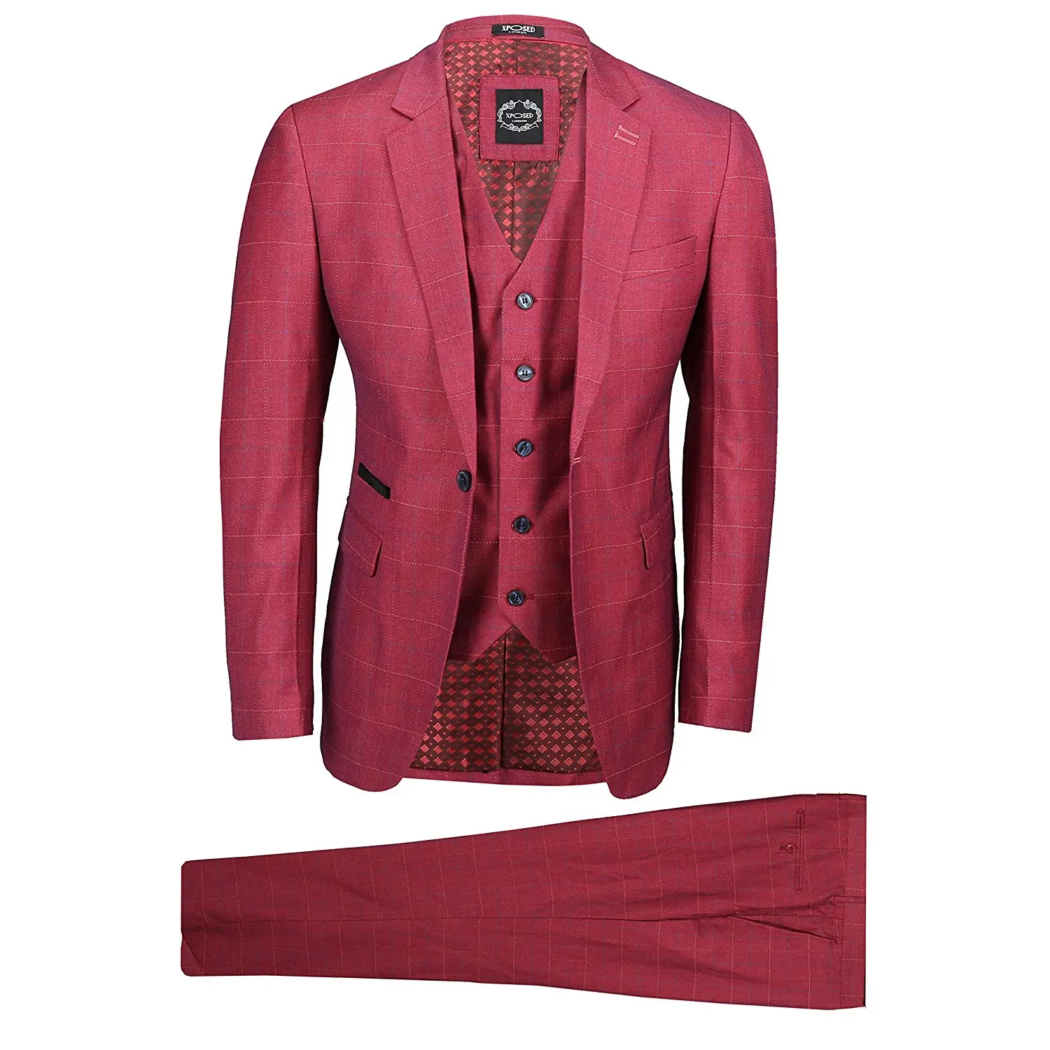 Sayah Mens Plus-Size Britain Casual Plaid Pattern Double-Breasted Suit Vest