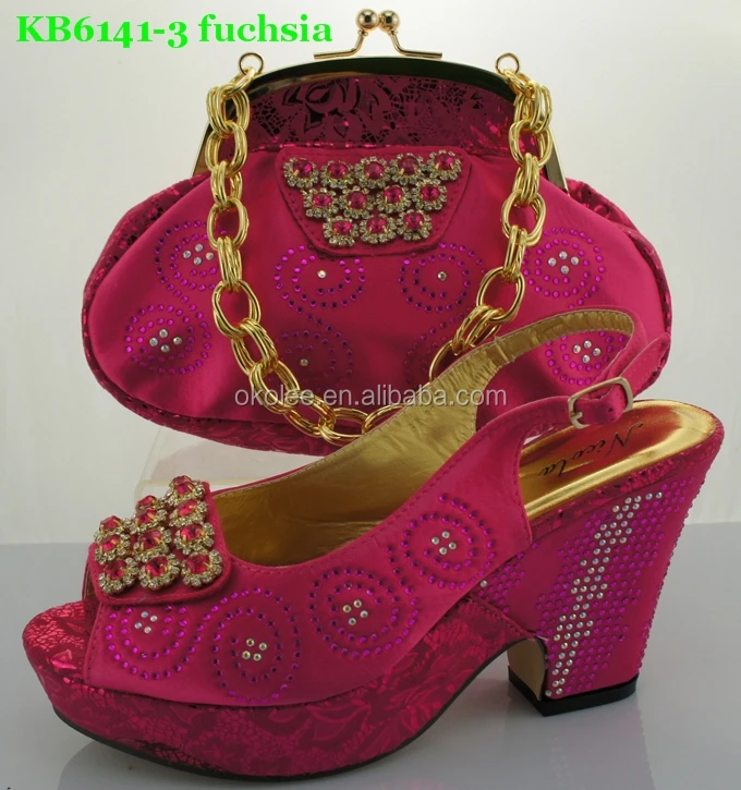 fuchsia clutch bag and shoes