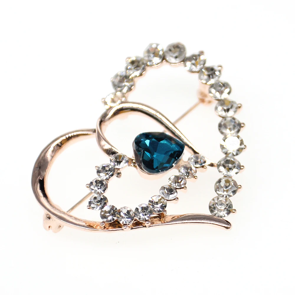 Valentine's Day Love Brooch Blue Rhinestone White Lovers Love Heart