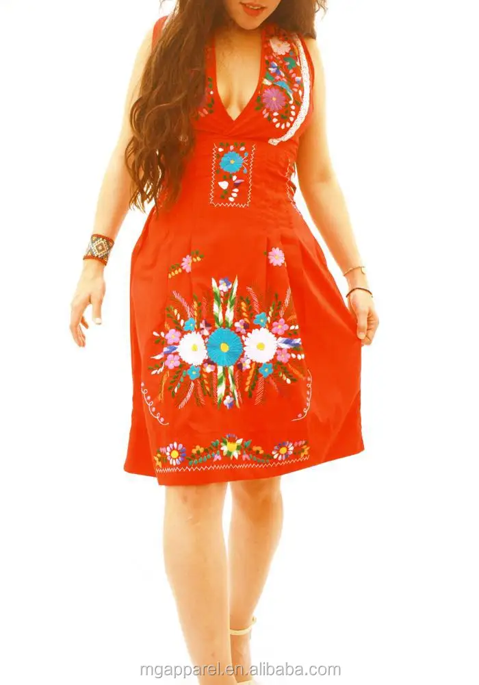 Cheap Wholesale Slipon Mexican Clothing Vintage Style V Neck Mexican