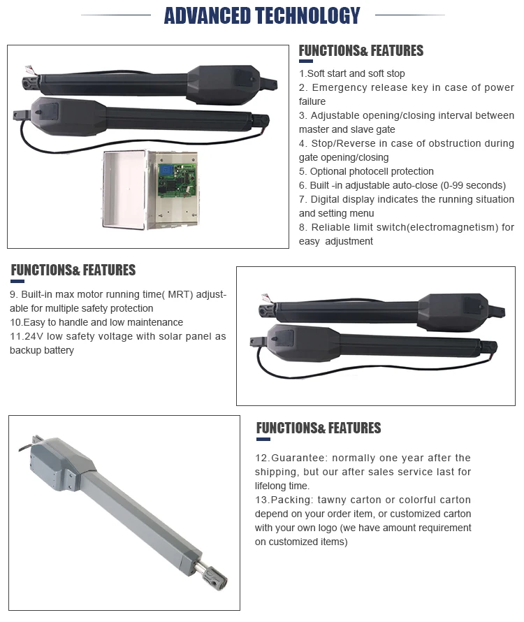 Piston Arms Remote Control Rustproof Opening Swing Gate Mechanism