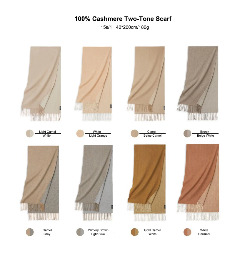 Factory Wholesale Fashion Two Face Two Tone Long Tassel Warm Winter Pure Mongolian Pashmina 100% Cashmere Scarf