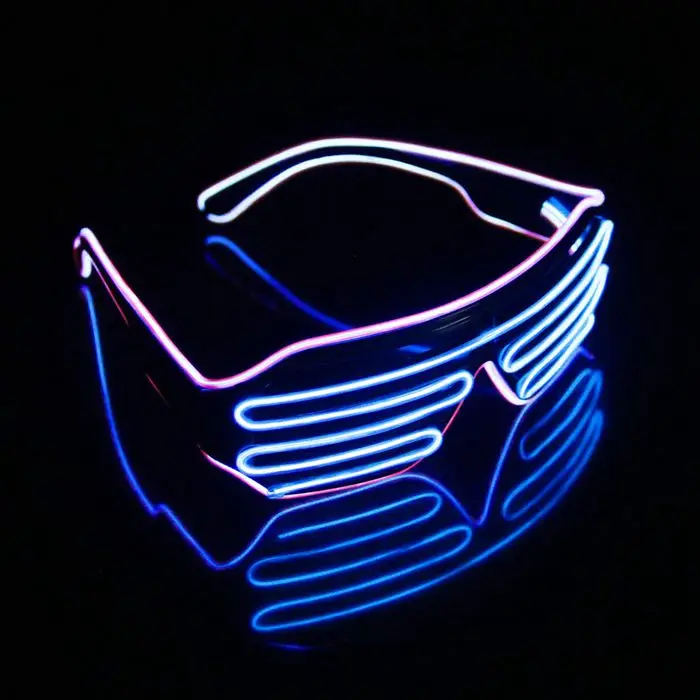 Blue El Wire LED Light Up Glasses Neon Glow Party Rave Flashing Shutter Shades 