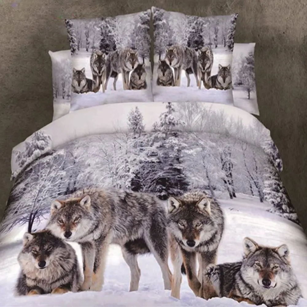 Alicemall 4 Piece Wolf 3D Bedding Set Twin XL Snow Wolf in the Woods Print 3D Animal Bedding Sets 100% Cotton Duvet Cover Sets, Twin/XL Twin /Full/Queen, No Comforter (Twin XL-10921292)