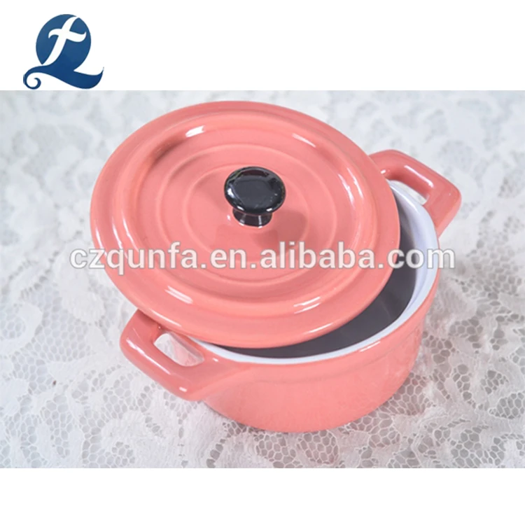 Made In China Pink Small Kitchen Casserole Ceramic Cooking Pot Set With Lid