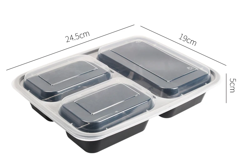 Disposable 3 compartment plastic take away bento lunch box food container