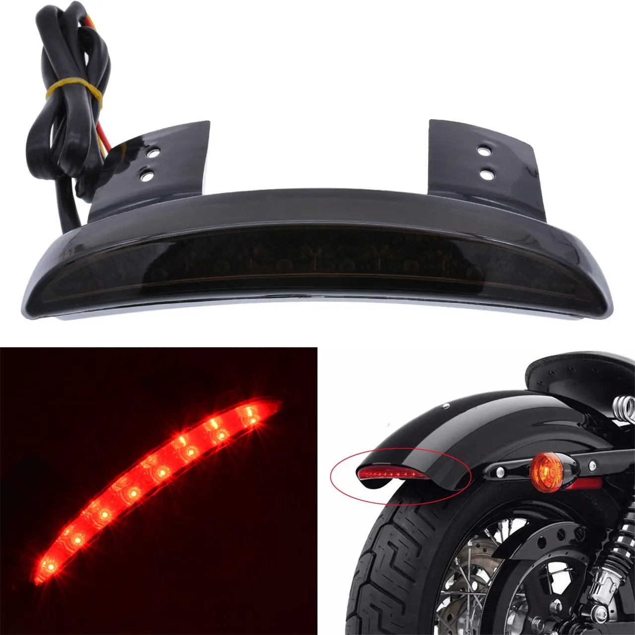 Get Quotations · KaTur Smoke Chopped Fender Edge Motorcycle 8 LED RED Stop Running Brake Rear Tail Light for