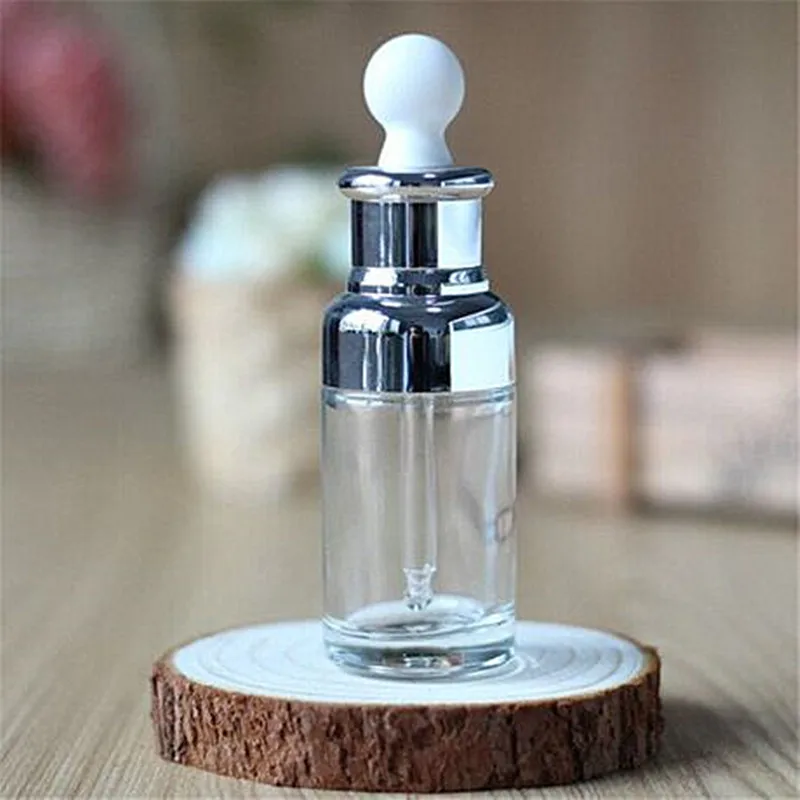 High Quality 30ml Silver Collar Clear Glass Dropper Bottle For Beauty