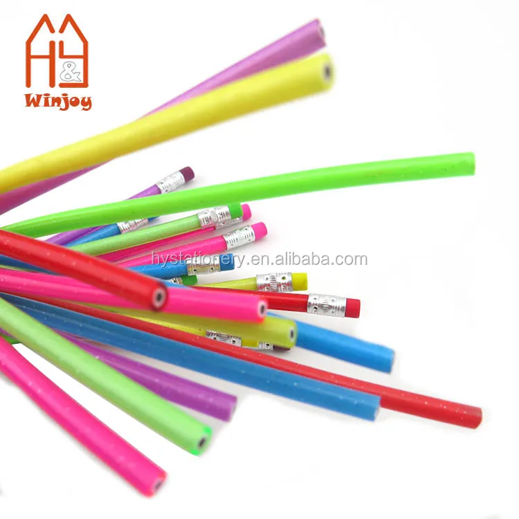 School Supply 30cm Soft Core Pvc Bendy Pencil Flexible Candy Color ...