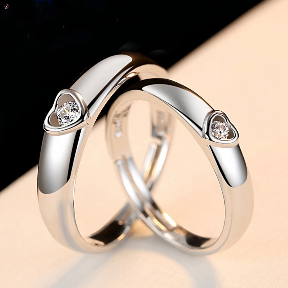 Silver Couple Rings Cubic Zirconia - Adjustable – ZaveriX Silver
