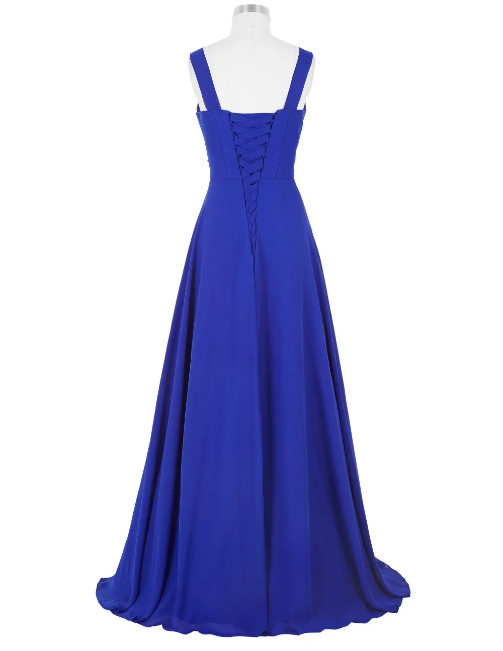 Grace Karin Sexy Deep V Neck A Line Backless Long Beaded Blue Formal