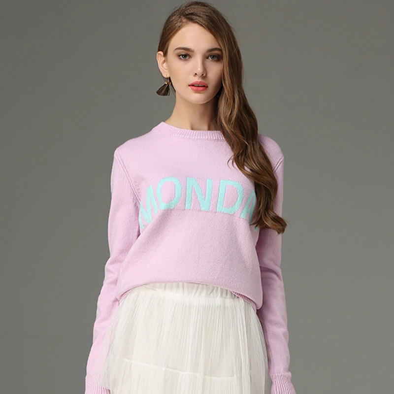 2017 Thick Relaxed Fit Monogrammed Women Unique Cashmere Sweater - Buy Unique Cashmere Sweater 