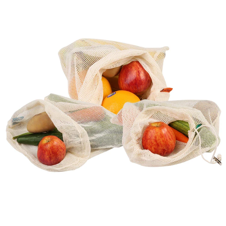 100% 有机棉网网抽绳环保耐洗蔬菜农产品袋