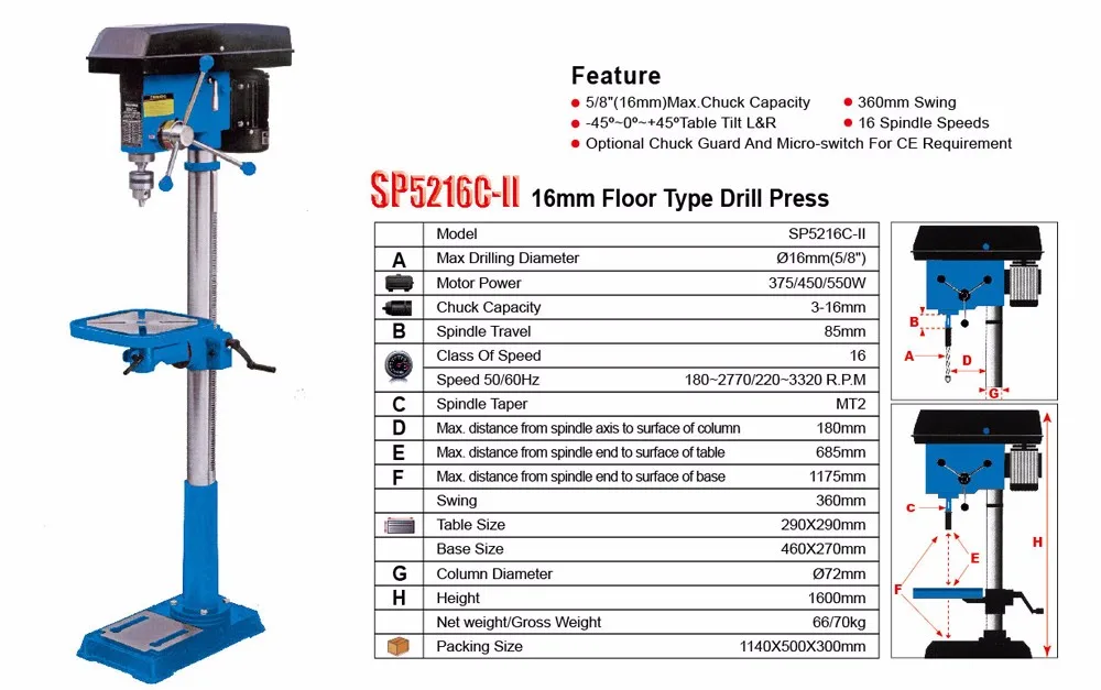 SP5216CII central machinery parts drill press CE standard, View