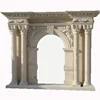 Roman Column and Statue Detailed Carving Beige Marble Classic Fireplace Mantel