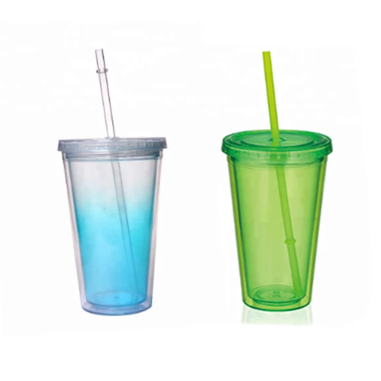 Factory Custom Double Wall Juice Cup Ps Plastic Tumbler With Straw For ...