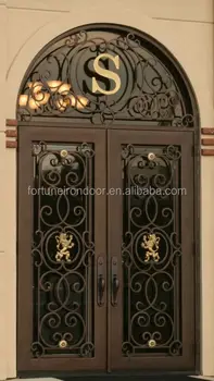 Elegant Grand Entrance Iron Doors With Glass Window Used For