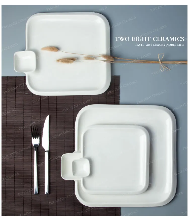 American diner square dinnerware plate dish with sauce , white tableware plate