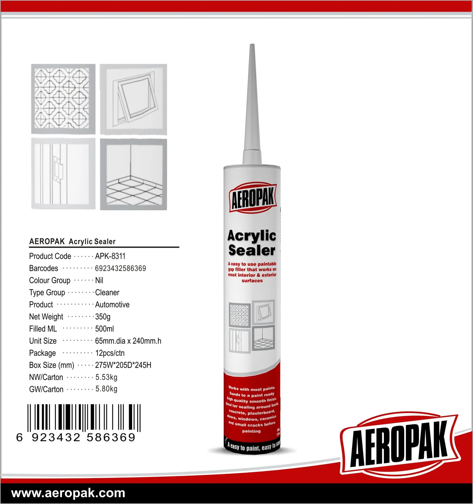 Aeropak Construction Grade Waterproof Silicone Acrylic Adhesive Sealant