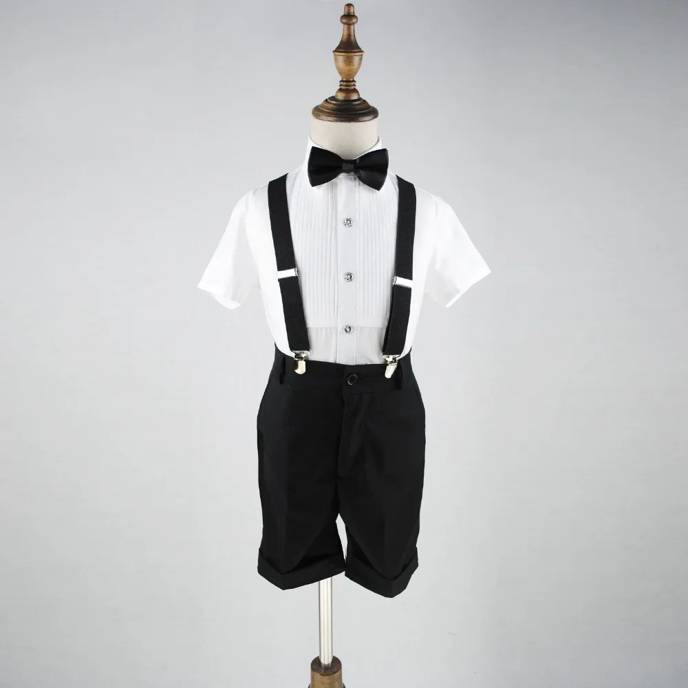 Baby Boy Short Sleeve Shirt Mid knee Shorts Braces Set 3pcs Overalls Children Formal Suit Gentlemen