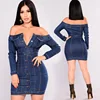 Custom Explosion Sexy Women Plus Size Long Sleeve Denim Short Dresses Casual Jeans Button Girl Clothes