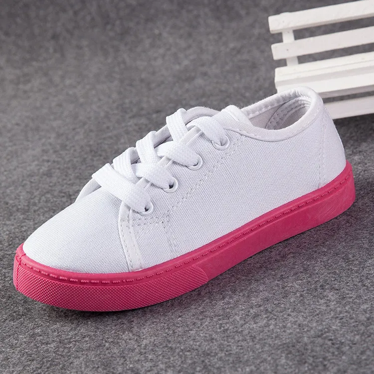 Children Oem White Lace-up Canvas Sneaker Shoes For Toddler Kids Girls ...