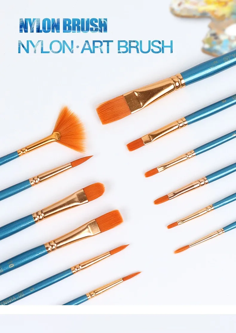 12 Pieces Multishapes Nylon Hair Aluminum Ferrule Wooden Handle