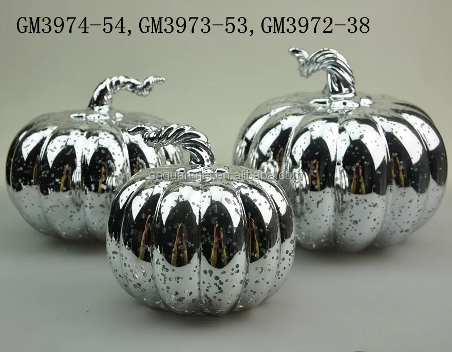 Wholesale Silver Halloween Decoration Glass Pumpkin With Warm White Led