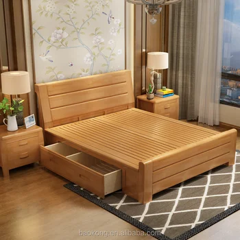 rubber wood bedroom furniture double bed with drawers - buy wooden