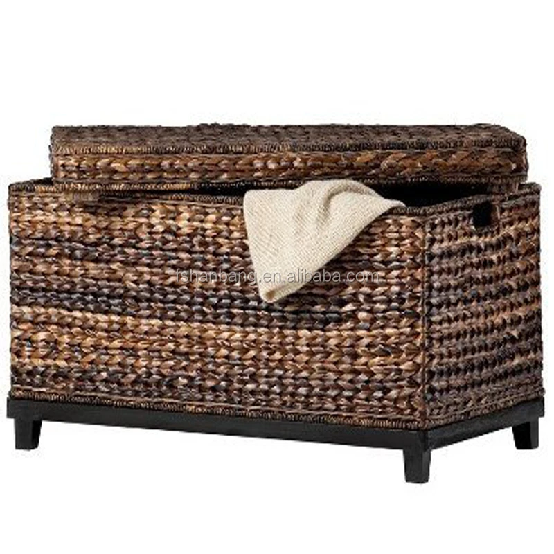 Natural Rattan Seagrass Water Hyacinth Wicker Storage Trunk Coffee