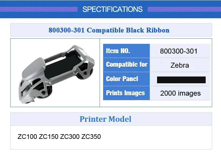 Ebra Ribb Compatible for EBRA ZC100 ZC150 ZC300 ZC350 Card Printer 800300-301 ...