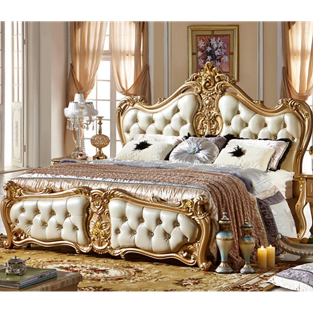 Champagne Silver Color New Classic Bedroom Furniture King Bed And Queen Size Bed