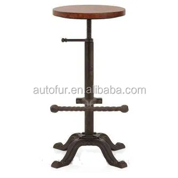 Vintage Bar Stool Reclaimed Oak Seat Cast Iron Base Vintage Bar Stool Reclaimed Oak Seat Cast Iron Base