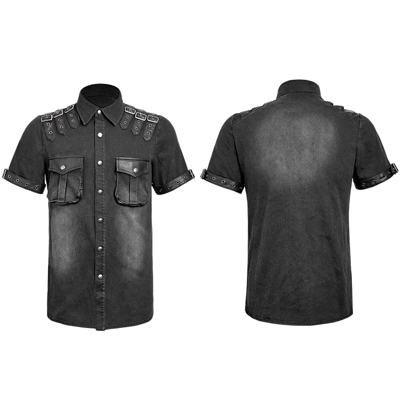 Y-638 Steam Punk style man's short sleeve tie-dyed two pockets causal shirts