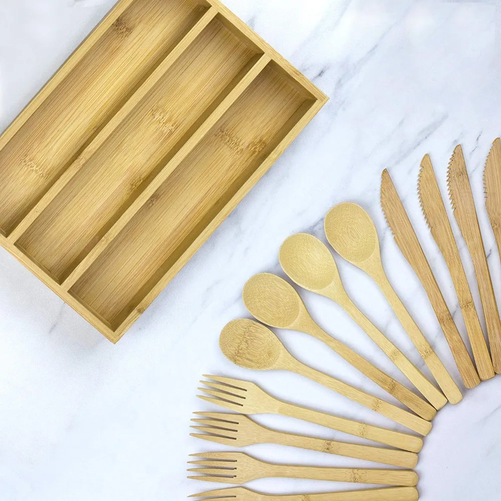 Totally Bamboo Flatware Set 12piece Reusable Bamboo Tableware With