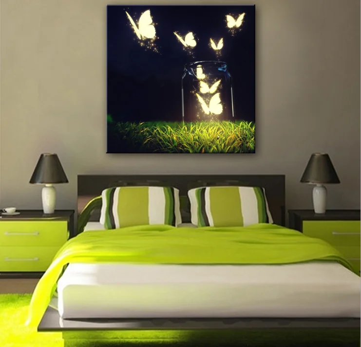 Beautiful Led Lighted Canvas Art With Butterfly - Buy Led Canvas Art 