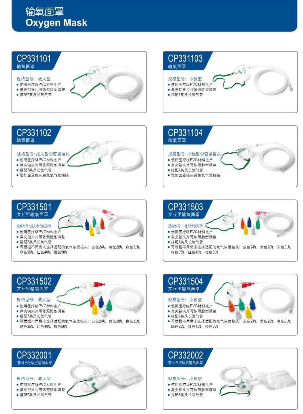 氧气面罩 iso ce fda buy 氧气文丘里面具,鼻氧面罩,硅胶氧气面罩