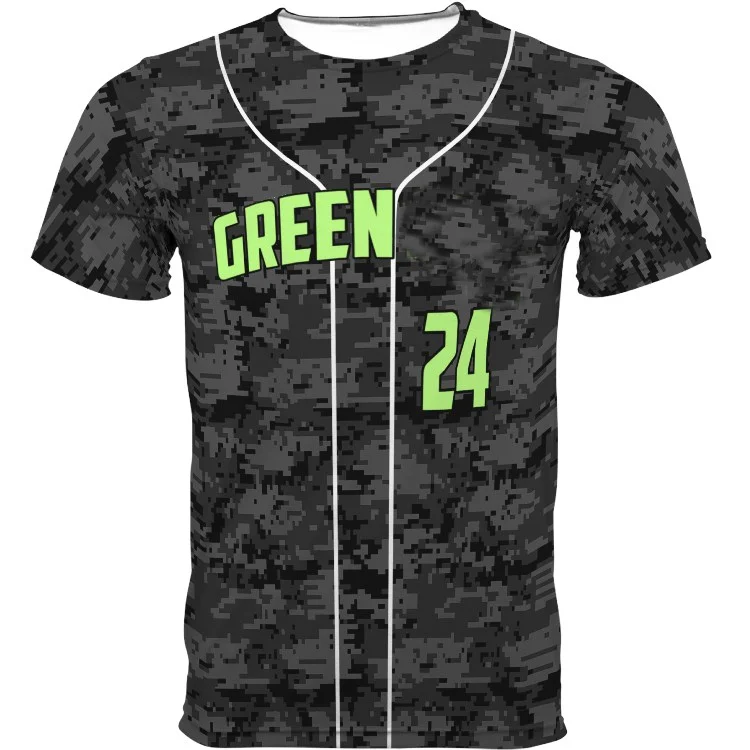 Button Down Mesh Baseball Shirts Wholesale Sublimation Printing Camo