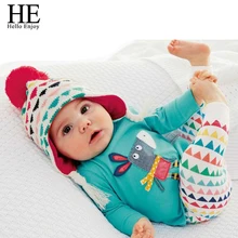 Hello Enjoy baby girl fashion clothes Autumn long sleeve T-shirt animals cute little donkey + pants triangular pattern New 2015
