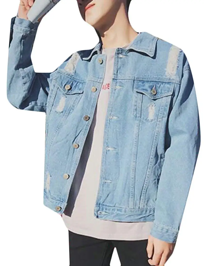 Revolutee Men Slim Fit Faded Casual Button Up Denim Long Sleeve Shirts