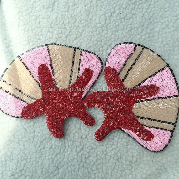 GOLD METALLIC- Iron On Embroidered Patch BEACH -OCEAN STARFISH SEA CREATURE